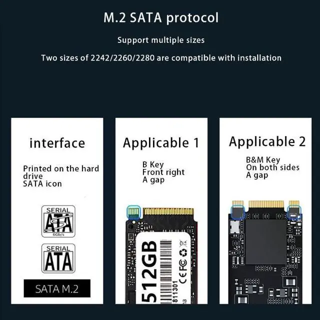 Alt view image 3 of 6 - M.2 Ngff- SSD to SATA Adapter DDR2 Powered SATA to M.2 SSD Ngff- B Key Convert Card to Win 7/8/10 Support 2242-60-80 SSD
