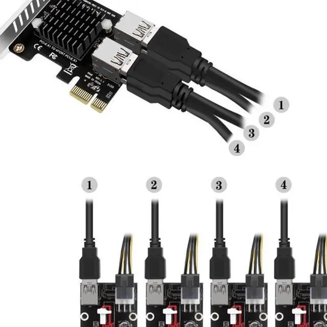 Alt view image 2 of 6 - Add On Card PCI-E Extender Riser 1 to 4 PCI-E 1X Slots Graphics Card External Card PCI-E Adapter For Desktop Computer