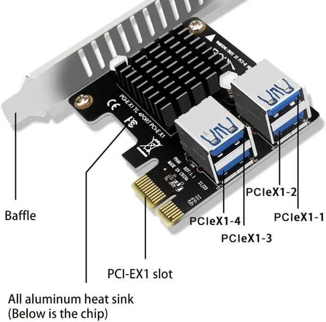 Alt view image 5 of 6 - Add On Card PCI-E Extender Riser 1 to 4 PCI-E 1X Slots Graphics Card External Card PCI-E Adapter For Desktop Computer