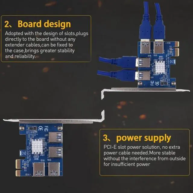 Alt view image 3 of 6 - 4 Port PCI-E Extender Riser PCI-E 1x to 16x USB 3.0 Data Cable 16X Slots Bitcoin Mining Card PCI-E Adapter For GPU Miner