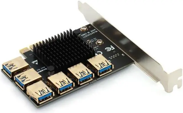 Alt view image 3 of 6 - PCIe Converter PCI Express Multiplier Riser Card PCIE 1 to 6 External 16X Slot USB 3.0 Adapter Card for Desktop Computer