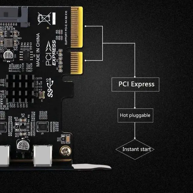 Alt view image 3 of 6 - PCIE 3.0 to USB 3.1 Dual 10Gbps Type-C Ports 2 Ports USB3.1 to PCIE Card Controller Riser Card Expansion Adapter