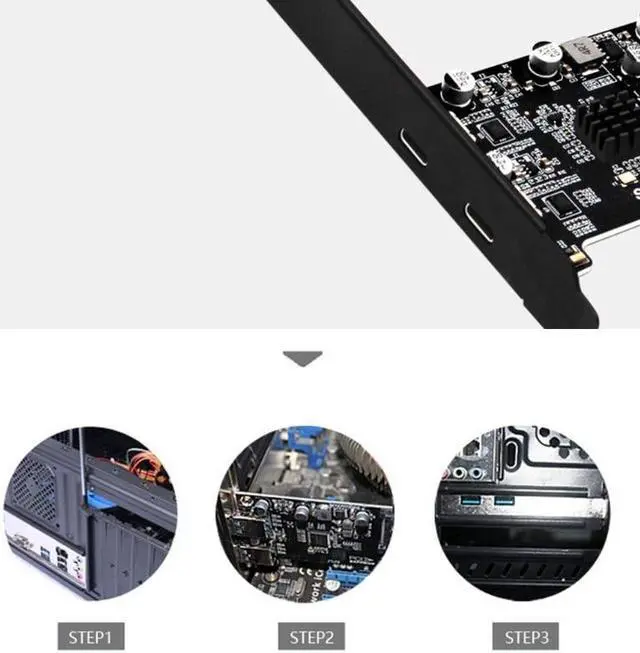 Alt view image 6 of 6 - PCIE 3.0 to USB 3.1 Dual 10Gbps Type-C Ports 2 Ports USB3.1 to PCIE Card Controller Riser Card Expansion Adapter