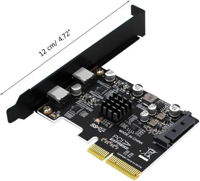 Alt view image 4 of 6 - PCIE 3.0 to USB 3.1 Dual 10Gbps Type-C Ports 2 Ports USB3.1 to PCIE Card Controller Riser Card Expansion Adapter