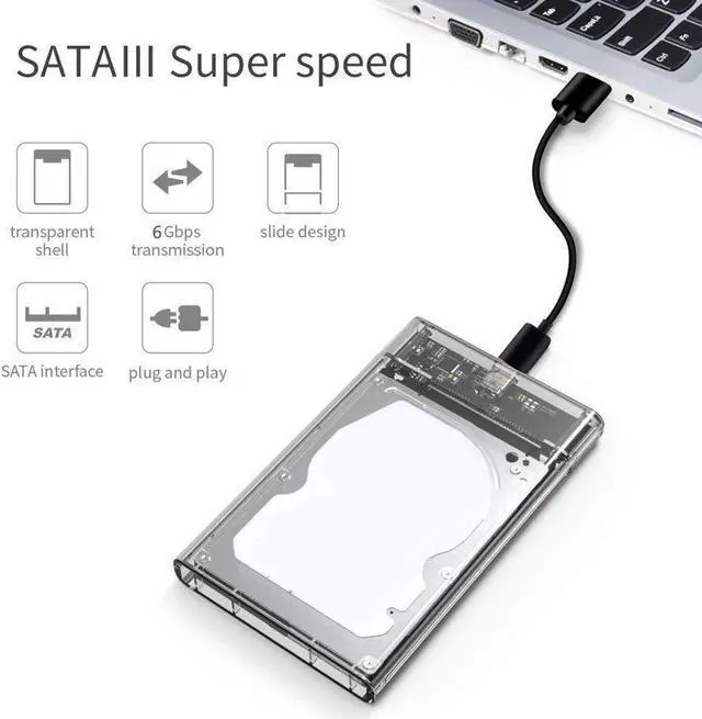 Alt view image 2 of 6 - Casing HDD eksternal 2.5 inci casing Hard Drive SATA ke USB 3.1 6Gbps USB3.0 ke casing Hard Drive SSD SATA HDD tipe-c untuk Laptop(Transparent)
