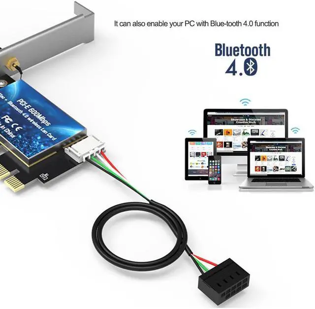 Alt view image 5 of 6 - 600Mbps WIFI PCI Express Network Card 2.4G5G Wireless Blue-tooth-compatible PCI-E LAN Card 802.11 ac/b/g/n Adapter For Computer