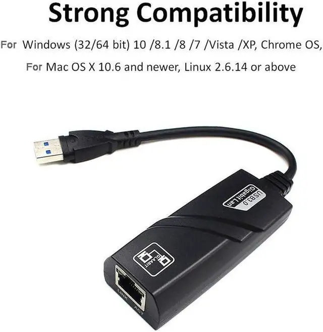 Alt view image 3 of 5 - Wired 10/100/1000Mbps  USB 3.0 to Gigabit Ethernet Adapter USB to RJ45 Network Card (10/100/1000) Mbps for Windows 10 PC