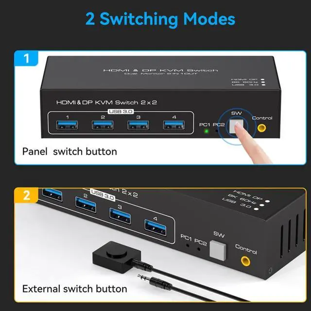Alt view image 6 of 6 - 1pc2x2 HDMI DP KVM switch 4K 120Hz Dual Monitor Extended Display 8K USB KVM Switcher 2 in 2 out for 2 Computers 2 Monitors(US Power Plug)
(ZY-ASW221)