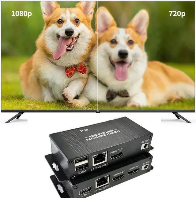 Alt view image 4 of 6 - 60M HDMI KVM Extender over Ethernet Cat5e/6 POC Cable 1080P HDMI USB Extender Video Audio Extension Splitter for USB Keyboard PC(US power supply)
(1080P 60Hz)
