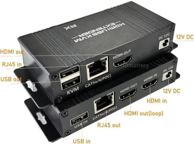 Alt view image 5 of 6 - 60M HDMI KVM Extender over Ethernet Cat5e/6 POC Cable 1080P HDMI USB Extender Video Audio Extension Splitter for USB Keyboard PC(US power supply)
(1080P 60Hz)