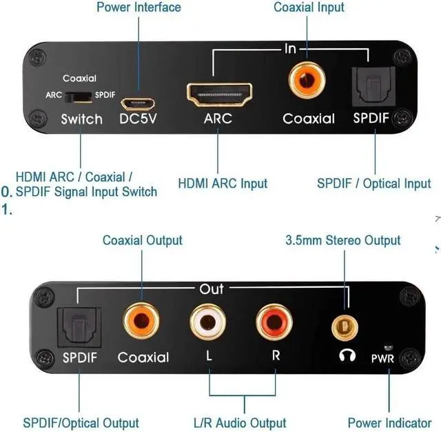 Alt view image 3 of 6 - DAC Audio Converter ARC Audio Extractor HDMI-compatible Optical SPDIF Coaxial to Analog 3.5mm Digital to Analog Audio Converter(B)