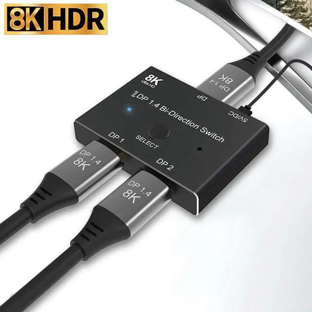 Main image of 8K Displayport 1.4 Switch Displayport Bi-direction DP Splitter Switcher Displayport 2X1 1X2  KVM Adapter g-sync 8K@30Hz 4K@120Hz