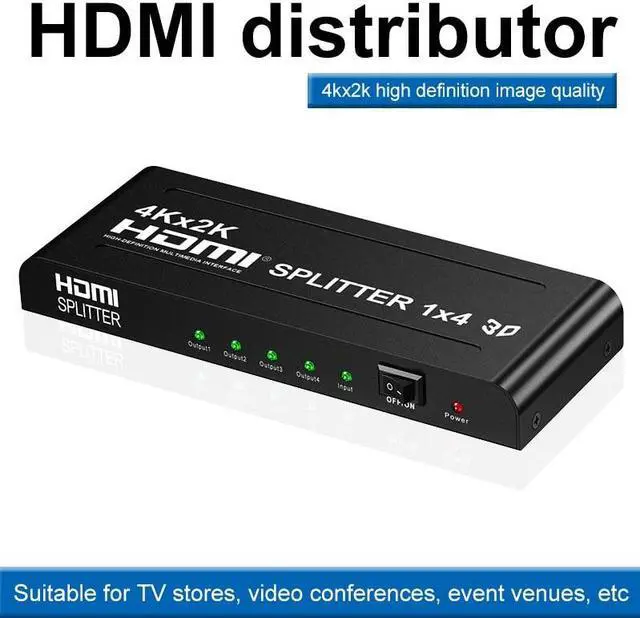 Alt view image 2 of 6 - 4K HDMI Splitter 1 in 4 out 4K 2K 1080P HDMI Video Distributor Splitter 1x4 Video Switch Amplifier for TV PC Laptop Projector(USB Power cable)