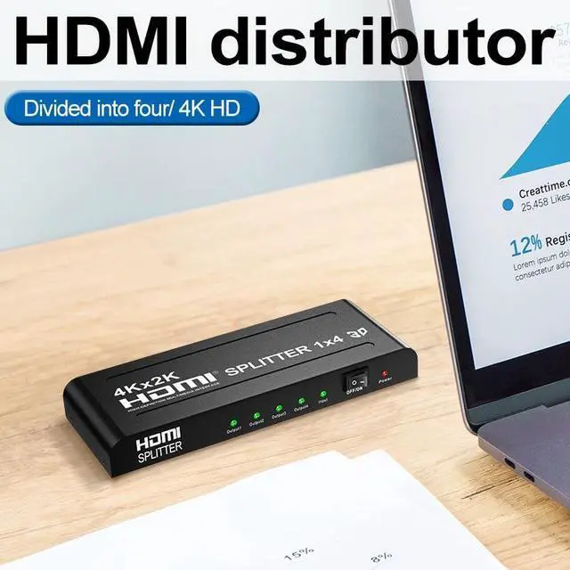 Alt view image 3 of 6 - 4K HDMI Splitter 1 in 4 out 4K 2K 1080P HDMI Video Distributor Splitter 1x4 Video Switch Amplifier for TV PC Laptop Projector(USB Power cable)