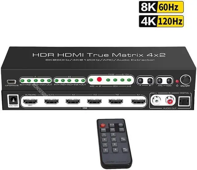 Main image of (EU Plug)8K 60Hz HDMI Matrix Switcher 4x2 with ARC Audio Extractor 4K 120Hz HDR10 3D Matrix HDMI Switch Splitter 4 in 2 out Video Display