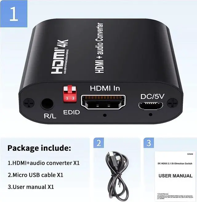 Alt view image 6 of 6 - 4K HDMI Audio Extractor Splitter HDMI Coaxial Audio Converter HDMI to HDMI Digital Audio for PS4 HDTV Monitor