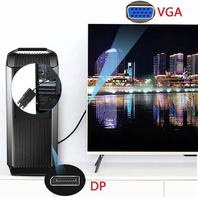 Alt view image 4 of 5 - DisplayPort Display Port DP to VGA Adapter DP to VGA Cable 1080P Male to Female Converter for PC Laptop HDTV Monitor Projector(White)