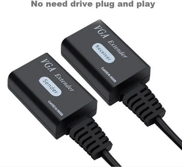 Alt view image 4 of 6 - 60M VGA extender over ethernet cat6/5 cable 30M VGA to RJ45 Extender Receiver Sender Adapter 1080P for DVR Monitor Display HDTV