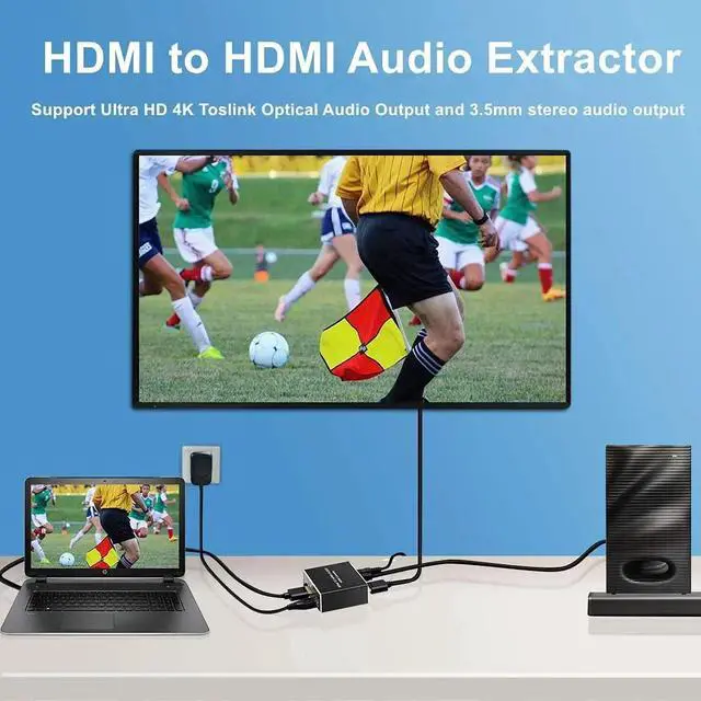 Alt view image 2 of 6 - HDMI Audio Extractor HDMI to HDMI and Optical+ 3.5mm Stereo Audio Extractor Converter HDMI Audio Splitter Adapter