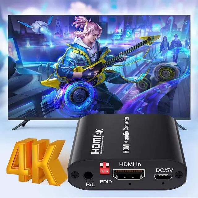 Alt view image 6 of 6 - 4K 30Hz HDMI Audio Extractor Digital/Analog Audio Output HDMI to SPDIF Optical 3.5mm AUX Stereo Audio Converter for PC PS4 Xbox