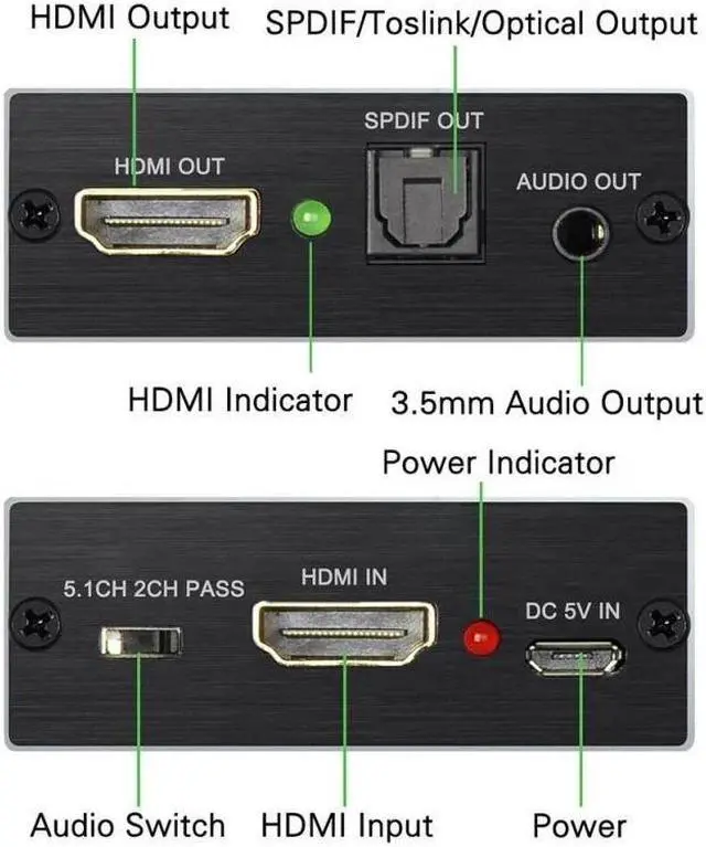 Alt view image 3 of 6 - HDMI Audio Extractor HDMI to HDMI and Optical+ 3.5mm Stereo Audio Extractor Converter HDMI Audio Splitter Adapter