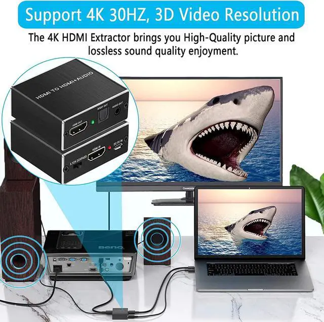 Alt view image 6 of 6 - HDMI Audio Extractor HDMI to HDMI and Optical+ 3.5mm Stereo Audio Extractor Converter HDMI Audio Splitter Adapter