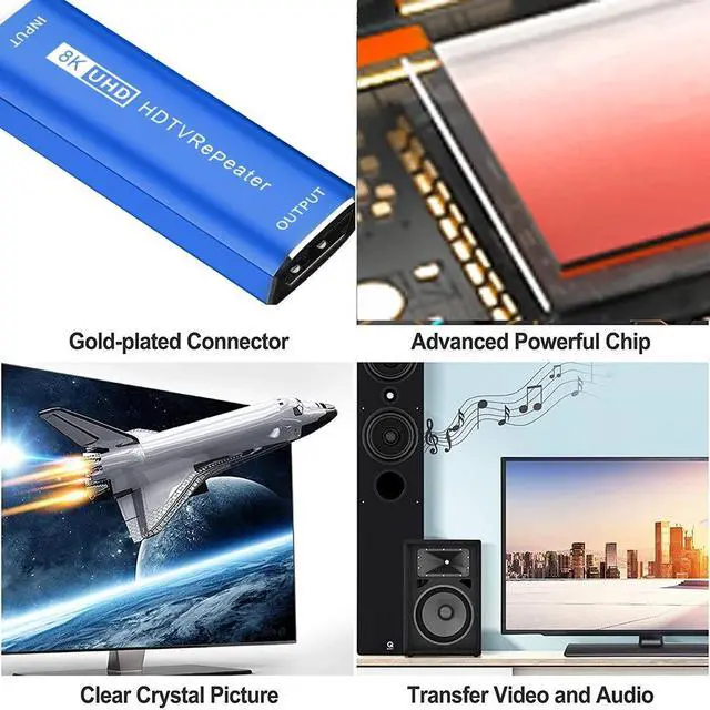 Alt view image 5 of 6 - 8K HDMI Repeater Extender 30M HDMI 2.1 Signal Booster Amplifier HDMI Female to Female Connector 8K 60HZ Video Extender Converter(Blue)