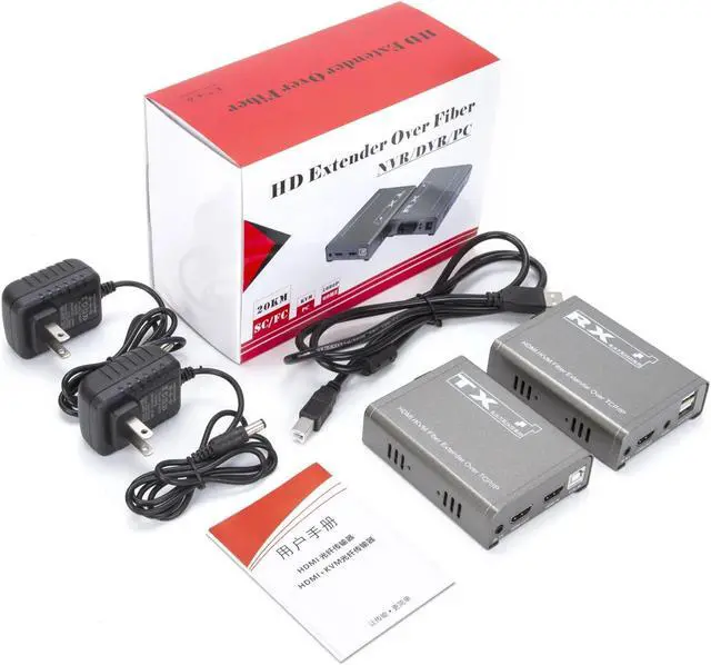 Alt view image 6 of 6 - 20Km HDMI KVM Extender over Optic Fiber cable HDMI USB KVM Extender Transceiver Audio Video Converter Support USB Keyboard Mouse(US Plug)