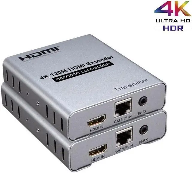 Alt view image 2 of 6 - (EU Plug)(Only 1 Receiver)4K 120M HDMI Extender Cascade Connection over Cat5e/6 RJ45 Cable HDMI Splitter Ethernet Extender Video Audio Transmit with Loop