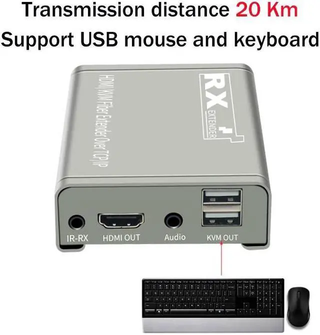 Alt view image 4 of 6 - 20Km HDMI KVM Extender over Optic Fiber cable HDMI USB KVM Extender Transceiver Audio Video Converter Support USB Keyboard Mouse(US Plug)