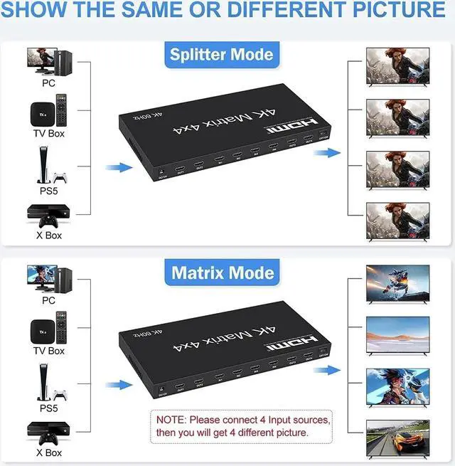 Alt view image 3 of 6 - (US Plug)(Matrix 6x2)4K 60Hz 4x4 HDMI Matrix Switch 4 in 4 out Matirx HDMI Splitter Switch 4x4 6x2 4x2 2x4 HDMI Matrix Switcher Audio Video Converter