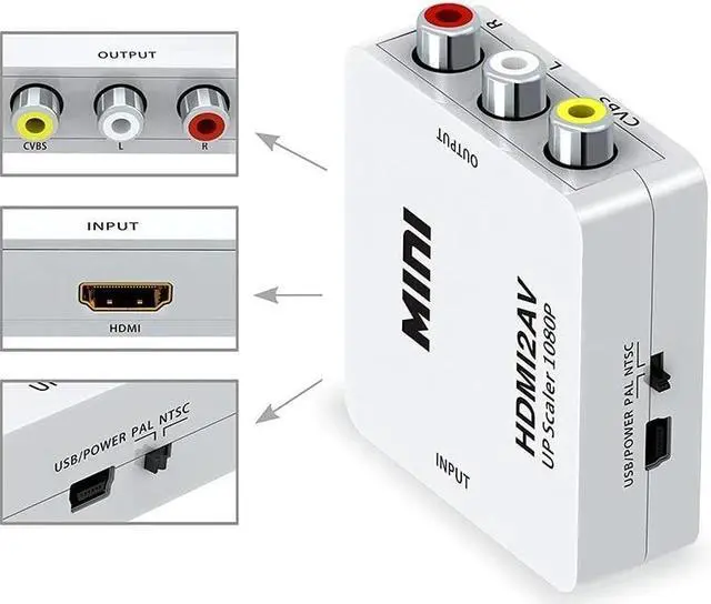 Alt view image 6 of 6 - HDMI to RCA Adapter 1080P HDMI to AV Video Audio Converter HDMI to AV RCA CVSB L/R Scaler Adapter Support NTSC PAL Output(HD2AV Black)