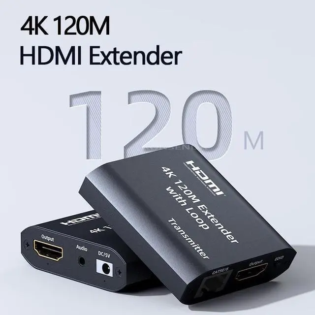 Alt view image 3 of 6 - 4K HDMI Extender 120M over CAT5e/6 RJ45 1080P 60M HDMI to Ethernet Rj45 Extender kit with Audio EDID for PS5 HDTV PC laptop TV(EU Plug)
(4K 120M No Audio)