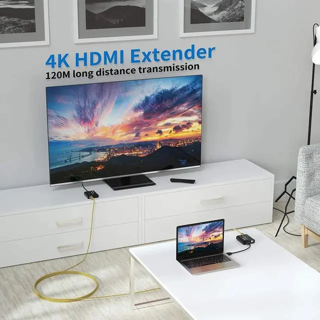 Alt view image 5 of 6 - 4K HDMI Extender 120M over CAT5e/6 RJ45 1080P 60M HDMI to Ethernet Rj45 Extender kit with Audio EDID for PS5 HDTV PC laptop TV(EU Plug)
(4K 120M No Audio)