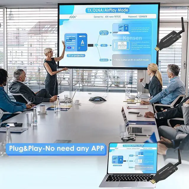 Alt view image 6 of 6 - (1 TX and 1 RX)50M Wireless HDMI Extender Video Transmit Support 1 to 2 3 4 1x4 Display WiFi HDMI Extender for Camera PC TV Monitor Projector