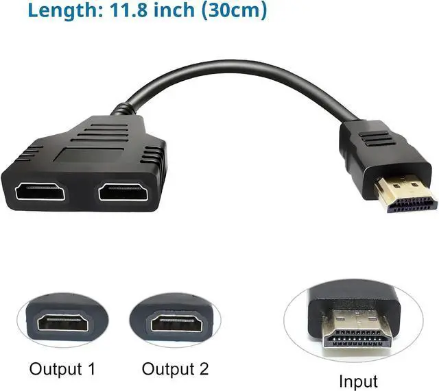 Alt view image 5 of 6 - 1080P HDMI Splitter 1x2 cable Adapter HDMI Splitter 1 in 2 HDMI Male to Dual HDMI Female Y Splitter Cable for PC Laptop Monitor
