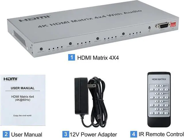 Main image of 4x4 HDMI Matrix with Toslink&Stereo Audio out 4K HDMI Matrix Selector 4 in 4 out HDMI Switch Splitter with EDID Extractor RS232(With AU Plug)