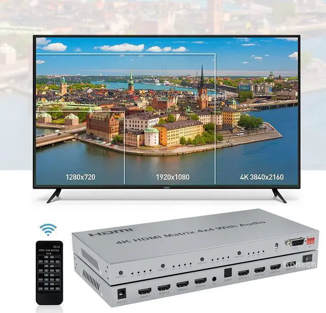 Alt view image 6 of 6 - 4x4 HDMI Matrix with Toslink&Stereo Audio out 4K HDMI Matrix Selector 4 in 4 out HDMI Switch Splitter with EDID Extractor RS232(With AU Plug)