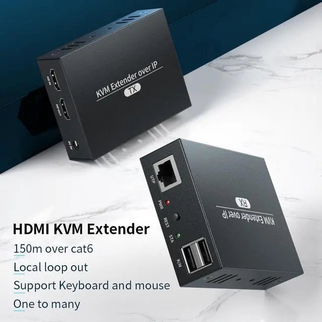 Alt view image 5 of 6 - (US Plug)(One TX and One RX)150M HDMI KVM Extender Over IP HDMI USB Extender via cat6 Rj45 Ethernet Network HDMI USB Over UTP/STP Support USB Mouse Keyboard