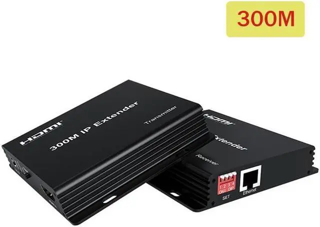 Alt view image 2 of 6 - HDMI Extender over IP Rj45 Cat5e/6 Cable to 300M 1080P HDMI Ethernet Matrix IP Extender Transmitter via Network Switch with DIP(EU Plug)
(TX and RX)