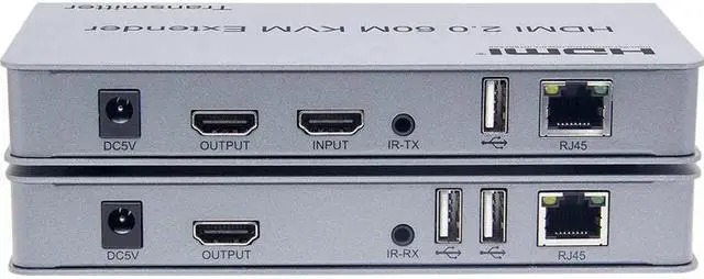 Alt view image 2 of 6 - 4K 60Hz HDMI 2.0 KVM Extender 60M HDMI USB Extension Over Ethernet CAT5e/6 1080P HDMI Extender with USB Support Mouse Keyboard(with UK Plug)
(V1.4 1080P 60m KVM)