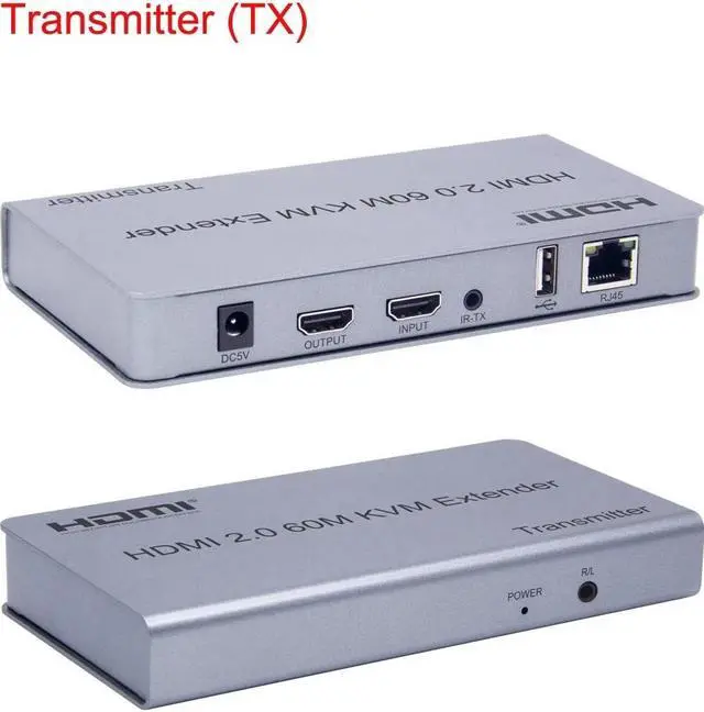 Alt view image 5 of 6 - 4K 60Hz HDMI 2.0 KVM Extender 60M HDMI USB Extension Over Ethernet CAT5e/6 1080P HDMI Extender with USB Support Mouse Keyboard(with UK Plug)
(V1.4 1080P 60m KVM)