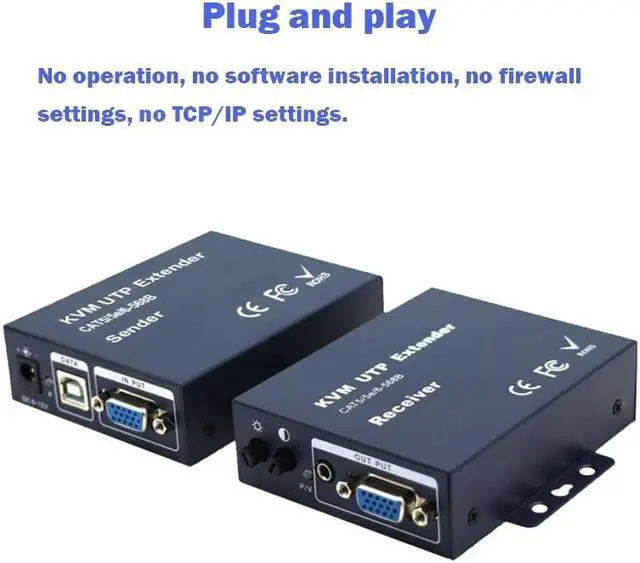 Alt view image 5 of 6 - 1080P USB VGA KVM Extender over Cat5e/6 Ethernet Cable to 100M/200M/300M VGA USB Extender Transmitter Support USB keyboard mouse(AU Plug)
(300M)