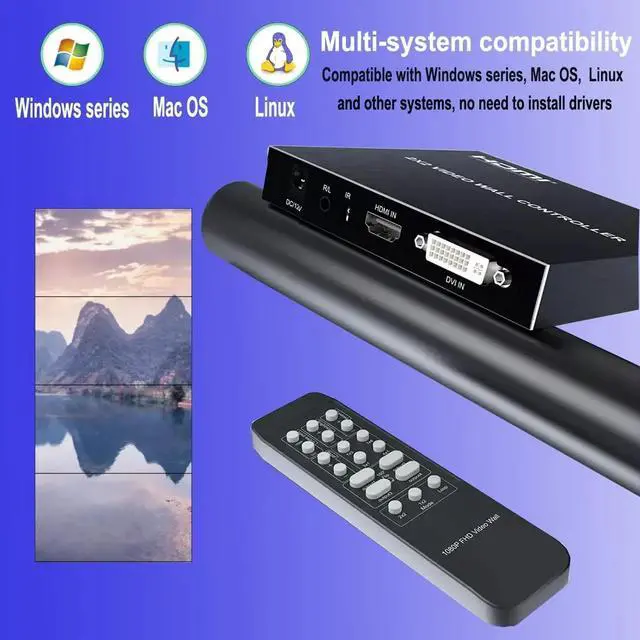 Alt view image 6 of 6 - 2x2 HDMI Video Wall Controller 1080P 60Hz 1X2 1X4 1X3 2X1 3x1 Multi Video Screen Processor 4 Way TV Wall Splicer Box 180' Flip(With EU Plug)