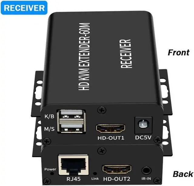 Alt view image 5 of 6 - 1080P 60M HDMI KVM Extender over Cat5e/6 HDMI USB Ethernet Extender with Loop IR Remote Support Mouse Keyboard for PC Loptop DVR(With US Plug)
