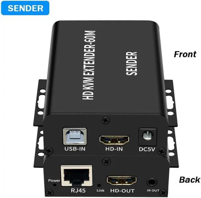 Alt view image 4 of 6 - 1080P 60M HDMI KVM Extender over Cat5e/6 HDMI USB Ethernet Extender with Loop IR Remote Support Mouse Keyboard for PC Loptop DVR(With US Plug)
