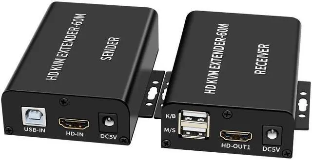 Main image of 1080P 60M HDMI KVM Extender over Cat5e/6 HDMI USB Ethernet Extender with Loop IR Remote Support Mouse Keyboard for PC Loptop DVR(With US Plug)