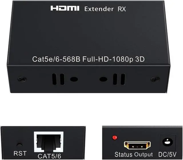 Alt view image 6 of 6 - 1080P HDMI Extender 60M HDMI to RJ45 Network Cable Extender Converter Repeater Over Cat 5e/6 up to 60m for PC HDTV HDPC PS4 STB(US Plug)