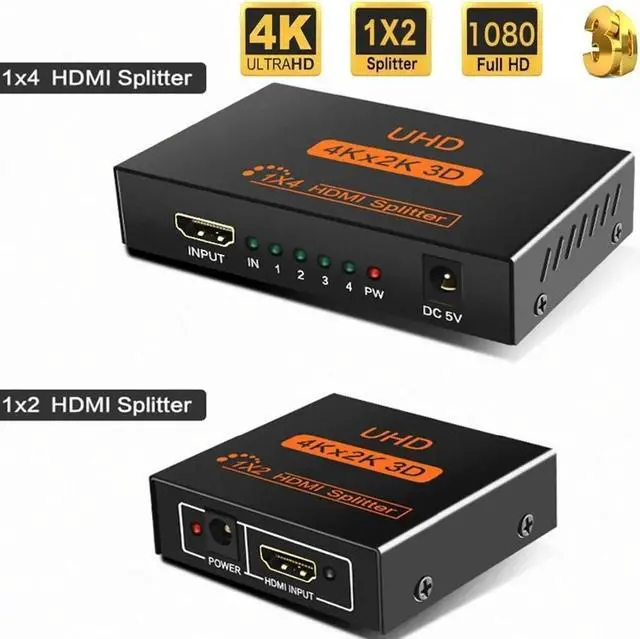 Alt view image 5 of 6 - 4K HDMI Splitter 1x4 1x2 Video HDMI Distributor 1 in 4 out HDMI Splitter Duplicate Screen Amplifier for PC HDTV DVD PS3 Monitor(EU Plug)
(1x2)