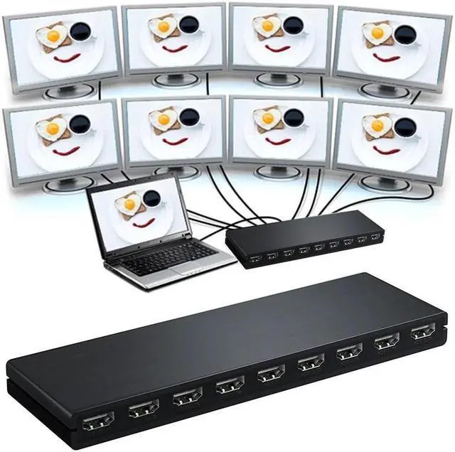 Alt view image 3 of 6 - 4K 30Hz HDMI Splitter 1 in 8 out HDMI Distributor Splitter 1x8 Video Audio Converter 1080P for Laptop PC PS4 DVD to 8 TV Monitor(with US Plug)